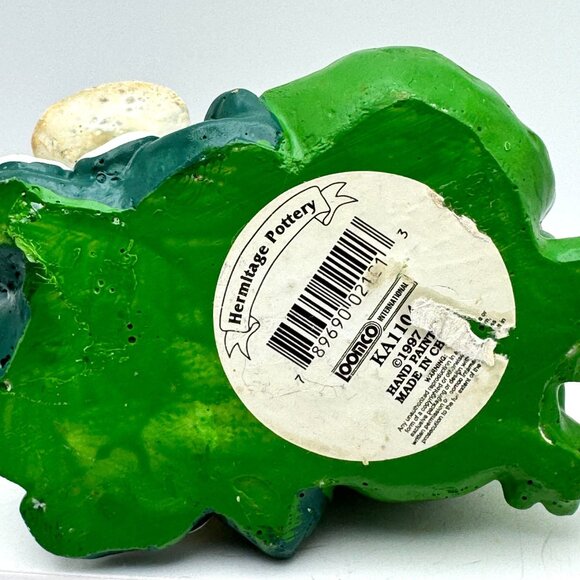 Vtg Whimsical Frog Flowers Ladybug Figurine Hermitage Pottery Hand Painted Green - Picture 4 of 12